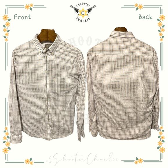 Beretta Long Sleeve Button Down Shirt White Blue Tan Check 100% Cotton Size 2XL - Picture 1 of 4